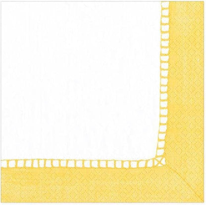 Linen Border Paper Party Cocktail Napkins in Yellow - 20 Per Package