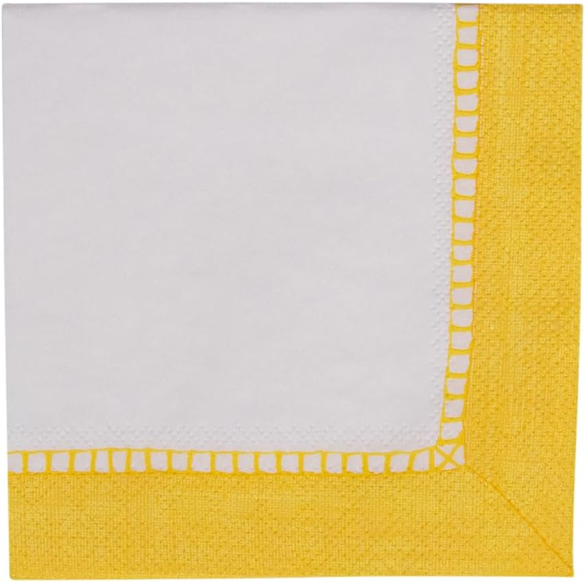 Linen Border Paper Party Cocktail Napkins in Yellow - 20 Per Package