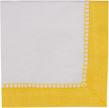 Linen Border Paper Party Cocktail Napkins in Yellow - 20 Per Package
