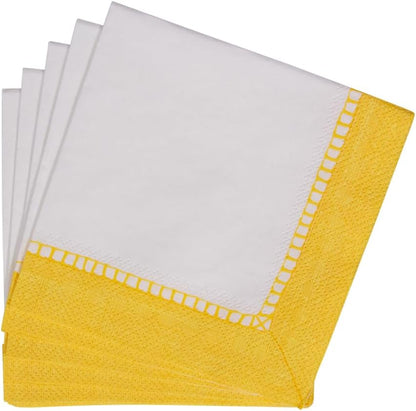 Linen Border Paper Party Cocktail Napkins in Yellow - 20 Per Package