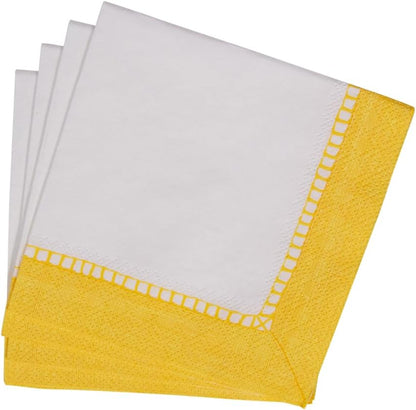 Linen Border Paper Party Cocktail Napkins in Yellow - 20 Per Package