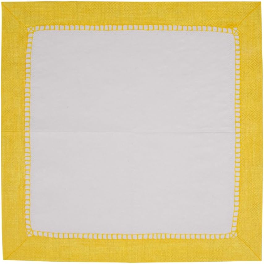 Linen Border Paper Party Cocktail Napkins in Yellow - 20 Per Package
