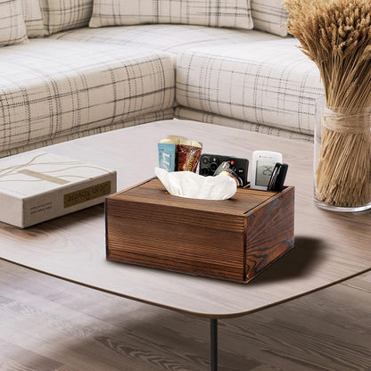 Wood Rectangular Tissue Box Cover - Multifunctional Tissue Holder with Stationery Remote Control Box, Decorative Tissue Pen Remote Organizer for Desktop Livingroom Bedroom Home Office, Yellow