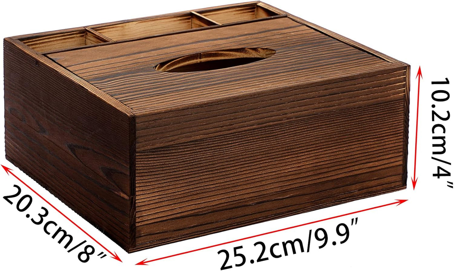Wood Rectangular Tissue Box Cover - Multifunctional Tissue Holder with Stationery Remote Control Box, Decorative Tissue Pen Remote Organizer for Desktop Livingroom Bedroom Home Office, Yellow