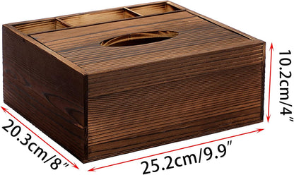 Wood Rectangular Tissue Box Cover - Multifunctional Tissue Holder with Stationery Remote Control Box, Decorative Tissue Pen Remote Organizer for Desktop Livingroom Bedroom Home Office, Yellow