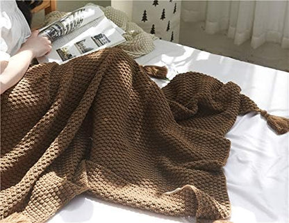 Soft Cable Knit Throw Blanket for Couch, 70.8x78.7 Inches Merino Wool Blend Chunky Knitted Blanket for Adults, Winter Warm Heavy Sofa Bed Throw, Cream Fringe Blanket(Yellow,70 * 100CM)