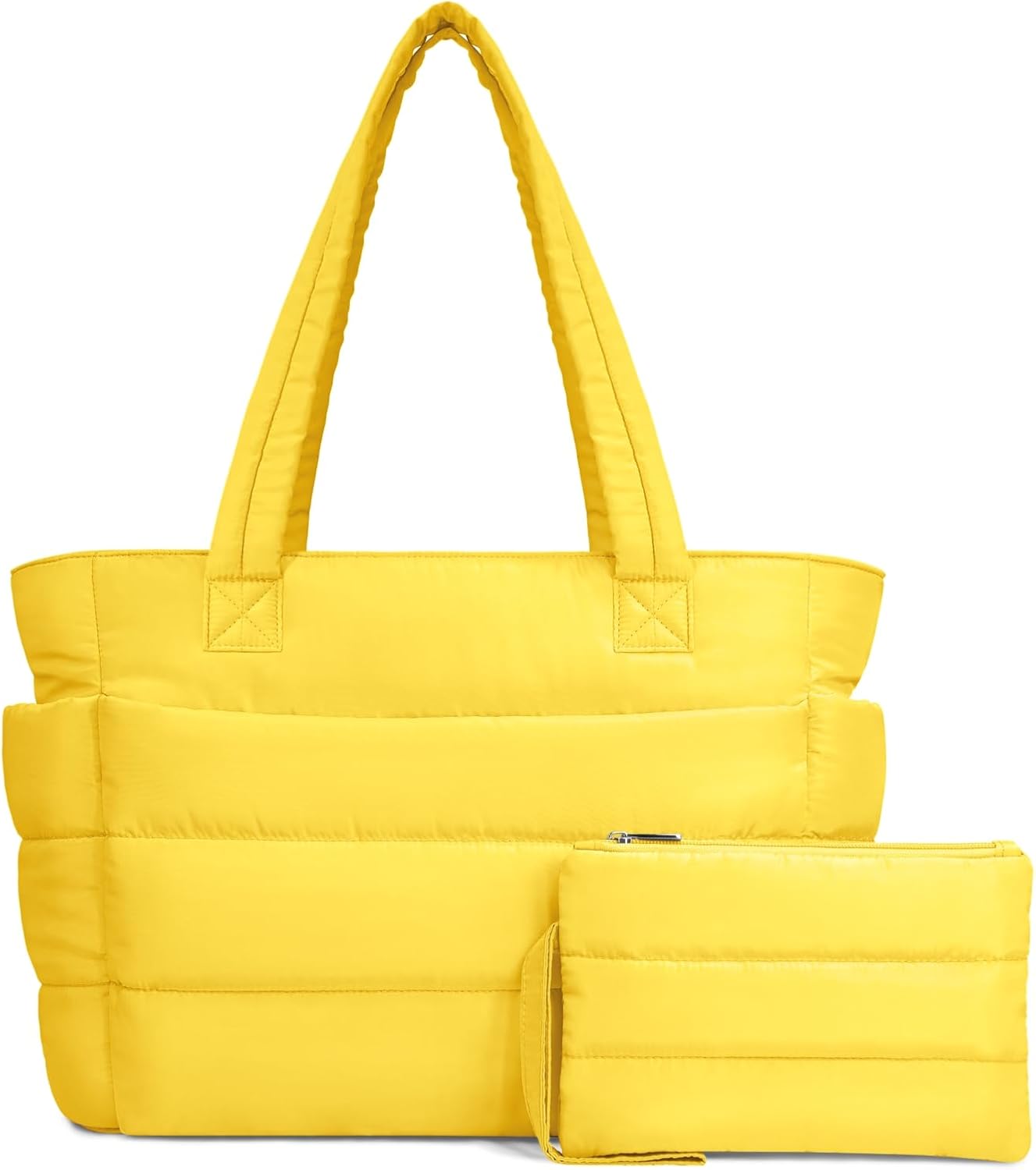 Puffer Tote Bag for Women, Lightweight Puffy Handbag with Compartments, Quilted Shoulder Bag for Work, Travel, Gym