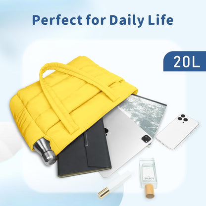 Puffer Tote Bag for Women, Lightweight Puffy Handbag with Compartments, Quilted Shoulder Bag for Work, Travel, Gym