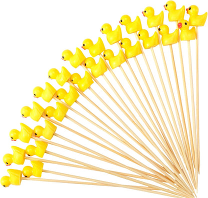 100 Pcs Cute Duck Cocktail Picks Cupcake Picks Bamboo Toothpicks Resin Duck, Fancy Toothpicks for Appetizers Cocktail Skewers Sticks for Garnish Food Fruit Drink Hawaiian Tropical Party