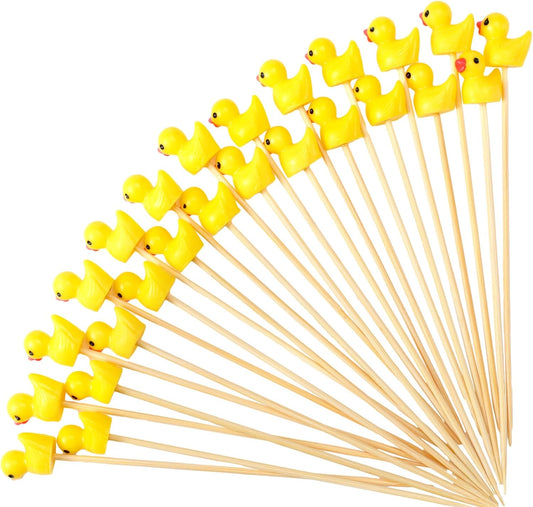 100 Pcs Cute Duck Cocktail Picks Cupcake Picks Bamboo Toothpicks Resin Duck, Fancy Toothpicks for Appetizers Cocktail Skewers Sticks for Garnish Food Fruit Drink Hawaiian Tropical Party