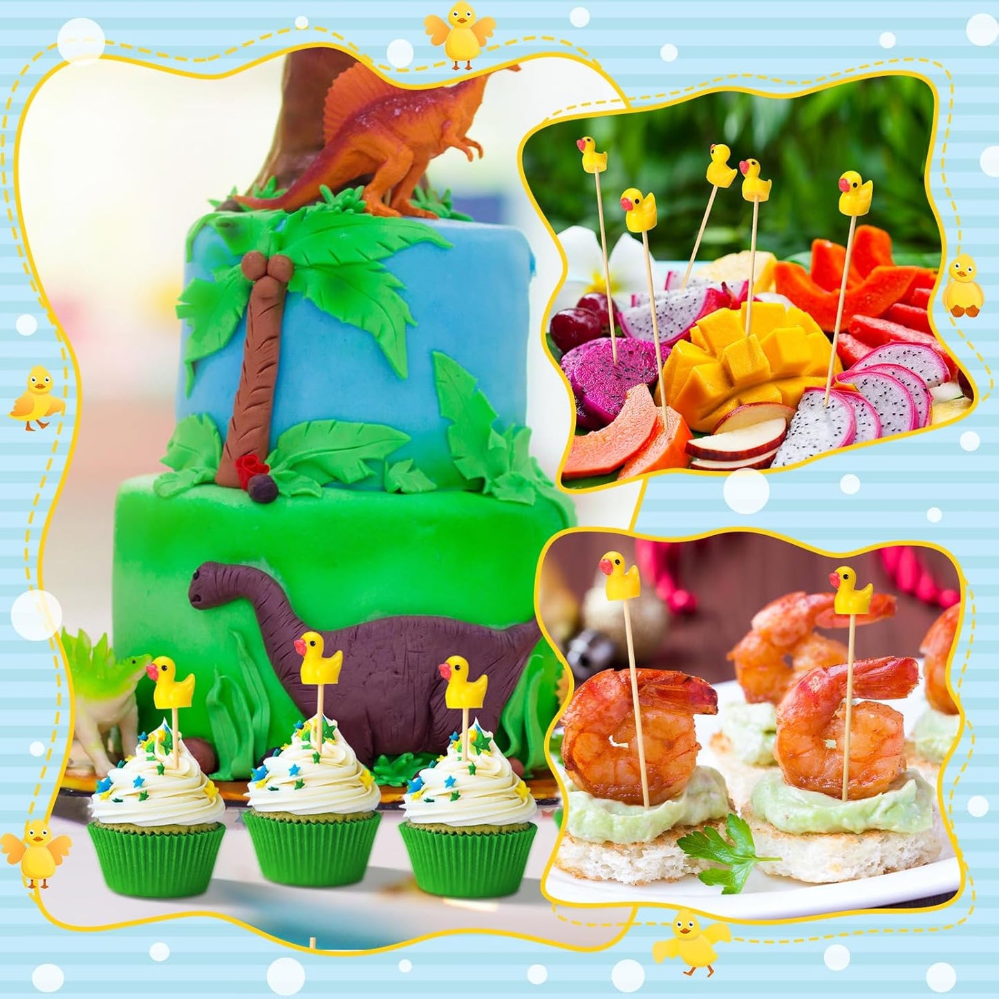 100 Pcs Cute Duck Cocktail Picks Cupcake Picks Bamboo Toothpicks Resin Duck, Fancy Toothpicks for Appetizers Cocktail Skewers Sticks for Garnish Food Fruit Drink Hawaiian Tropical Party