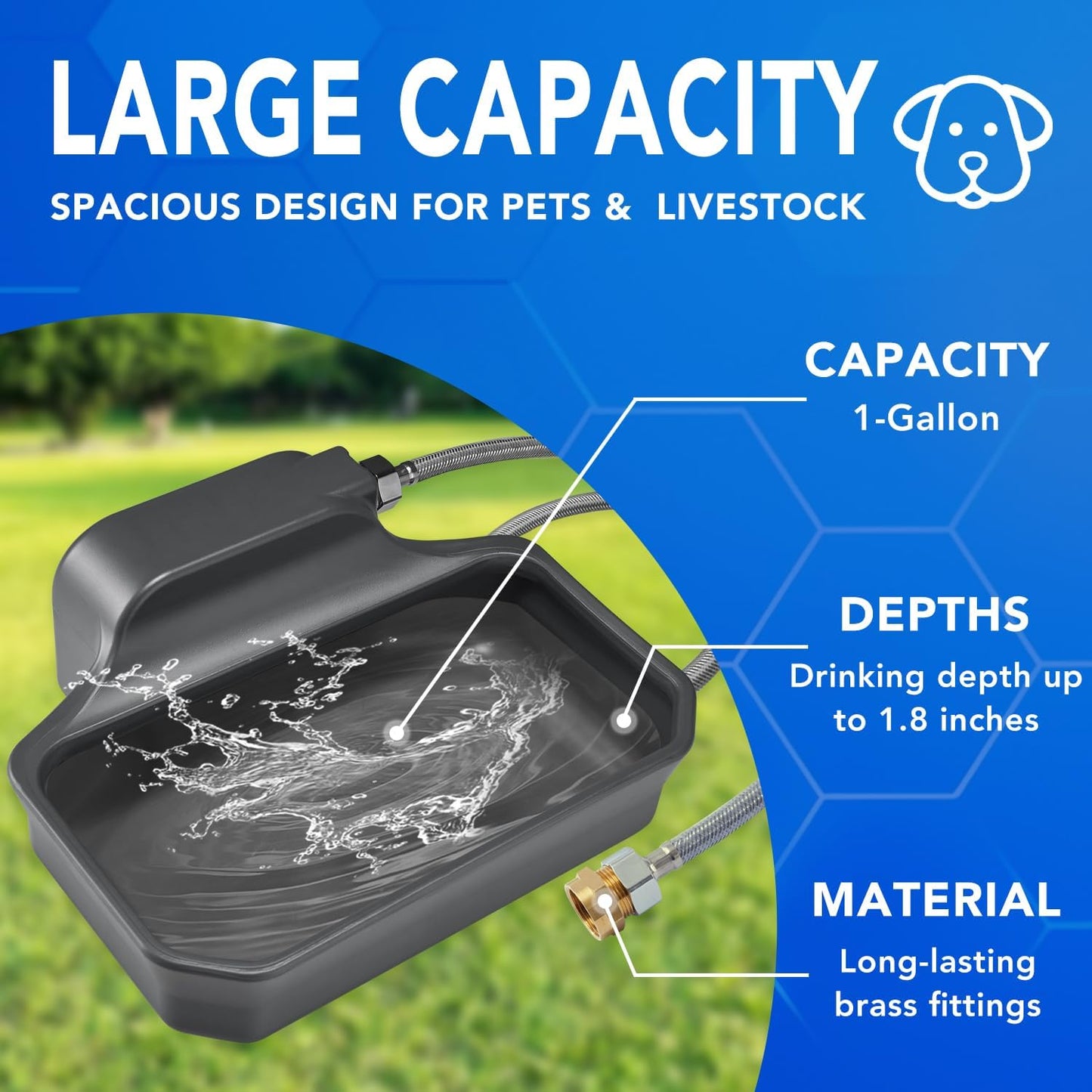 Auto Fill Dog Water Bowl, Outdoor 1Gal/3.75L Automatic Dispenser | Auto-refill float valve,no electricity.3.75L for dogs/cats&livestock.3/4"GHT hose connection.Food-grade HDPE,durable