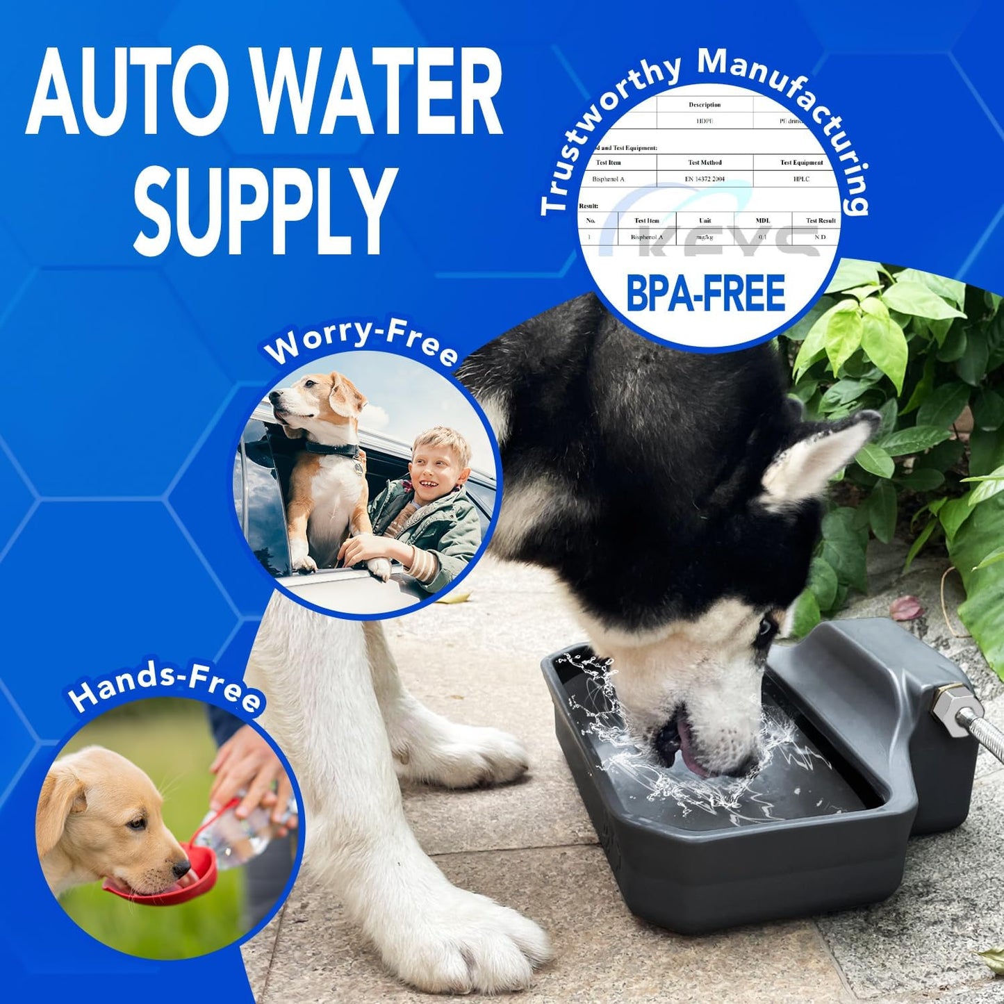 Auto Fill Dog Water Bowl, Outdoor 1Gal/3.75L Automatic Dispenser | Auto-refill float valve,no electricity.3.75L for dogs/cats&livestock.3/4"GHT hose connection.Food-grade HDPE,durable
