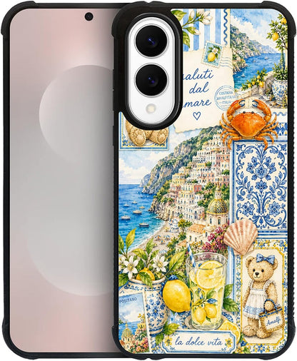 for Samsung Galaxy S25 Edge Case,Shock Absorption Non-Slip TPU with Corner Bumpers Phone Case,Talian Coastal Summer Lemon Aesthetic