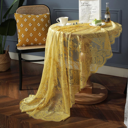 Yellow Lace Tablecloth EmbroideYellow Elegant Floral Patterns Table Cloth Round Overlay Table Cover for Wedding Party Holiday Long Dinner Home Decor(Round-60, Yellow)