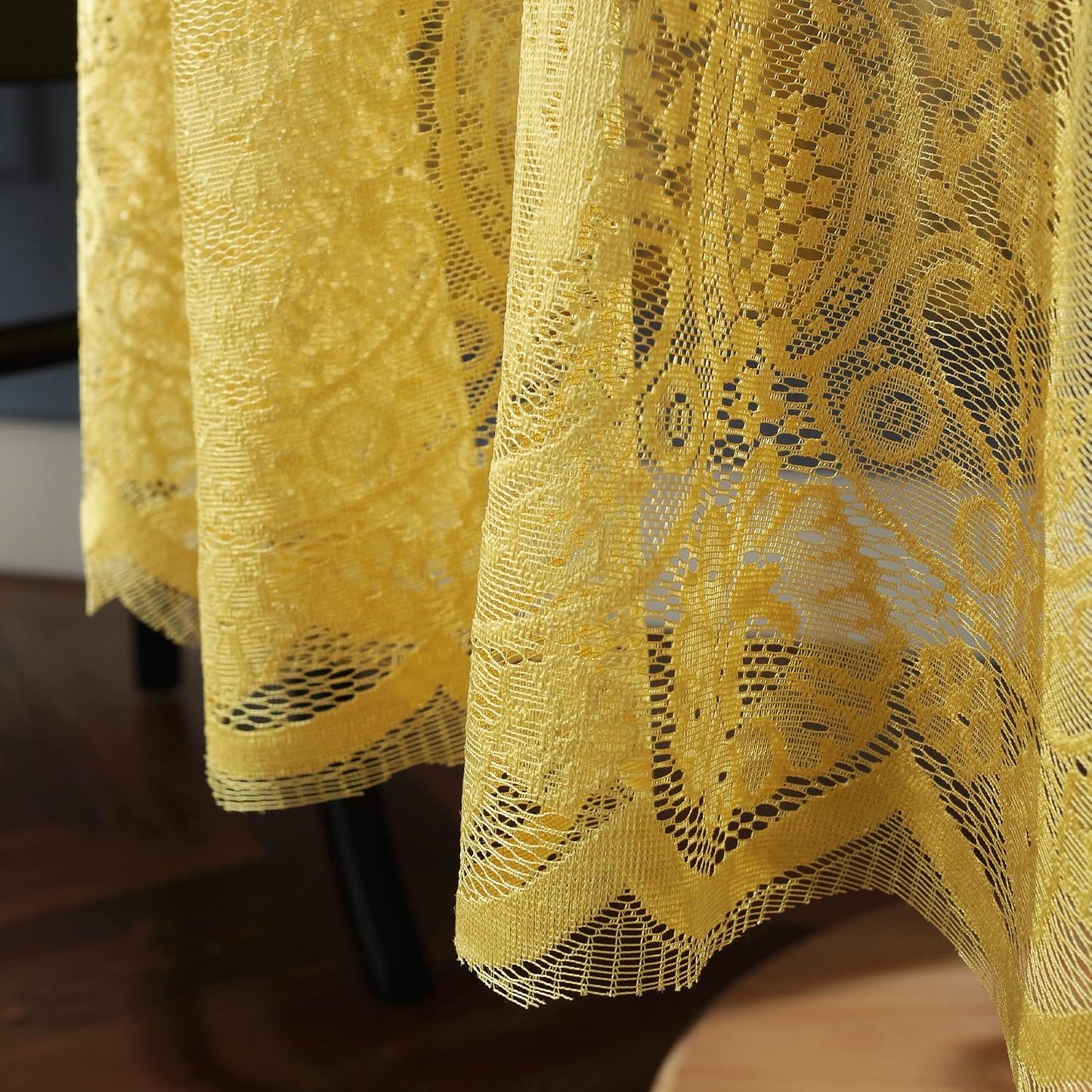 Yellow Lace Tablecloth EmbroideYellow Elegant Floral Patterns Table Cloth Round Overlay Table Cover for Wedding Party Holiday Long Dinner Home Decor(Round-60, Yellow)