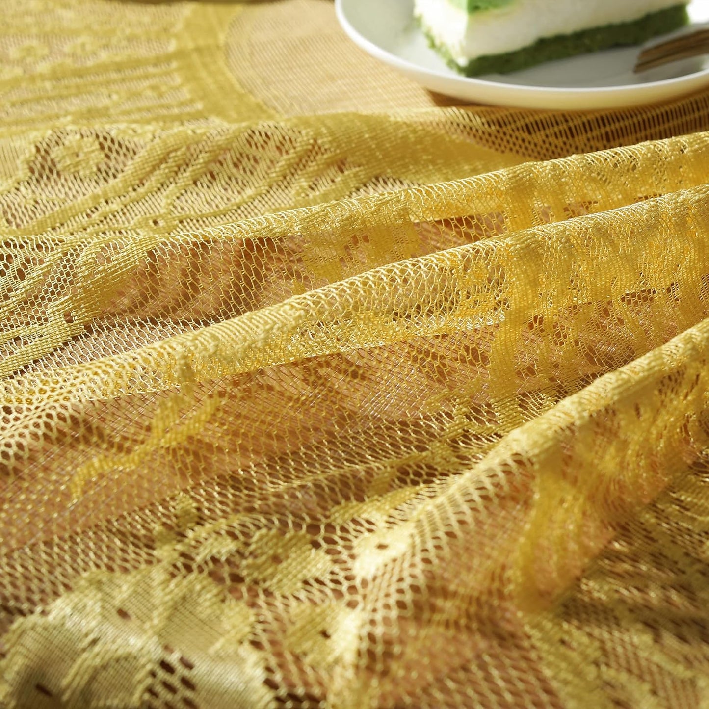 Yellow Lace Tablecloth EmbroideYellow Elegant Floral Patterns Table Cloth Round Overlay Table Cover for Wedding Party Holiday Long Dinner Home Decor(Round-60, Yellow)