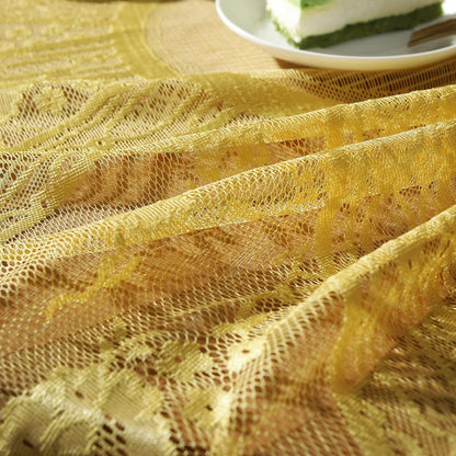 Yellow Lace Tablecloth EmbroideYellow Elegant Floral Patterns Table Cloth Round Overlay Table Cover for Wedding Party Holiday Long Dinner Home Decor(Round-60, Yellow)