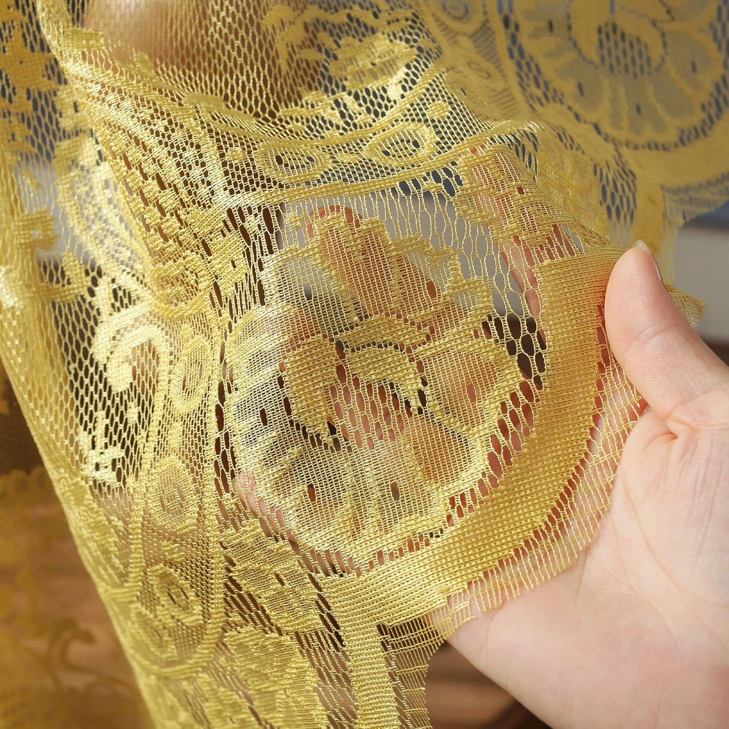 Yellow Lace Tablecloth EmbroideYellow Elegant Floral Patterns Table Cloth Round Overlay Table Cover for Wedding Party Holiday Long Dinner Home Decor(Round-60, Yellow)