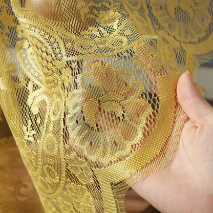 Yellow Lace Tablecloth EmbroideYellow Elegant Floral Patterns Table Cloth Round Overlay Table Cover for Wedding Party Holiday Long Dinner Home Decor(Round-60, Yellow)