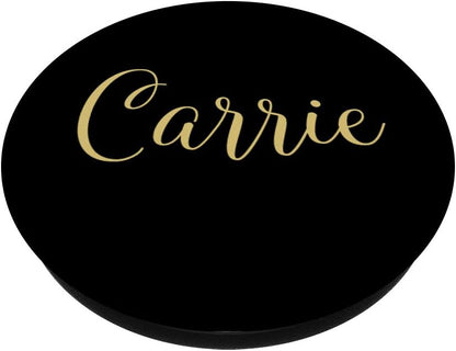 Carrie Personalized Yellow and Black Custom First Name PopSockets Grip and Stand for Phones and Tablets