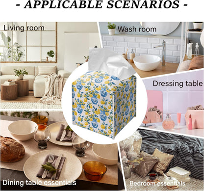 Lemon Tissue Box Cover Blue Vase Pattern Square Decorative Holder Mediterranean Kitchen Bathroom Home Decor