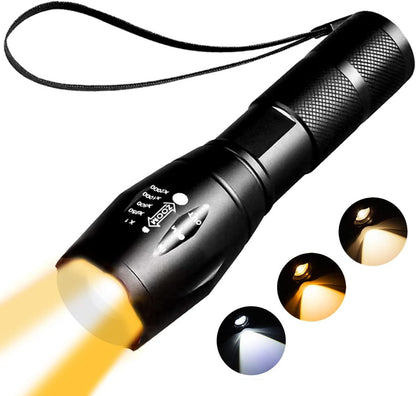 LED Rechargeable Amber Flashlight ，Photography Fill Light，1800K Warm Light for Eye Care, Sleep Aid，3 in 1 White Light and Yellow Light and Amber lamp.