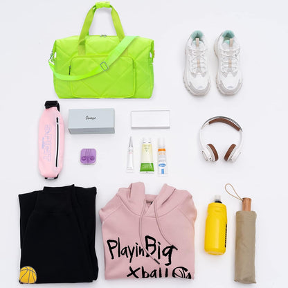 Sports Tote Gym Bag for Women, Travel Duffel Bag, Shoulder Weekender Overnight Bag for Women Girls Travel, Gym, Yoga (Fluorescent Green)