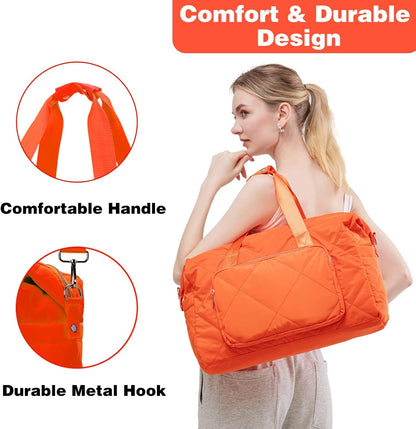 Sports Tote Gym Bag for Women, Travel Duffel Bag, Shoulder Weekender Overnight Bag for Women Girls Travel, Gym, Yoga (Fluorescent Green)