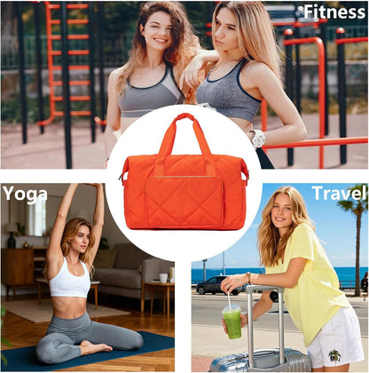 Sports Tote Gym Bag for Women, Travel Duffel Bag, Shoulder Weekender Overnight Bag for Women Girls Travel, Gym, Yoga (Fluorescent Green)