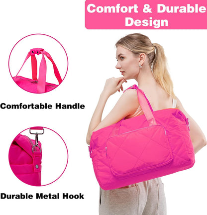 Sports Tote Gym Bag for Women, Travel Duffel Bag, Shoulder Weekender Overnight Bag for Women Girls Travel, Gym, Yoga (Fluorescent Green)