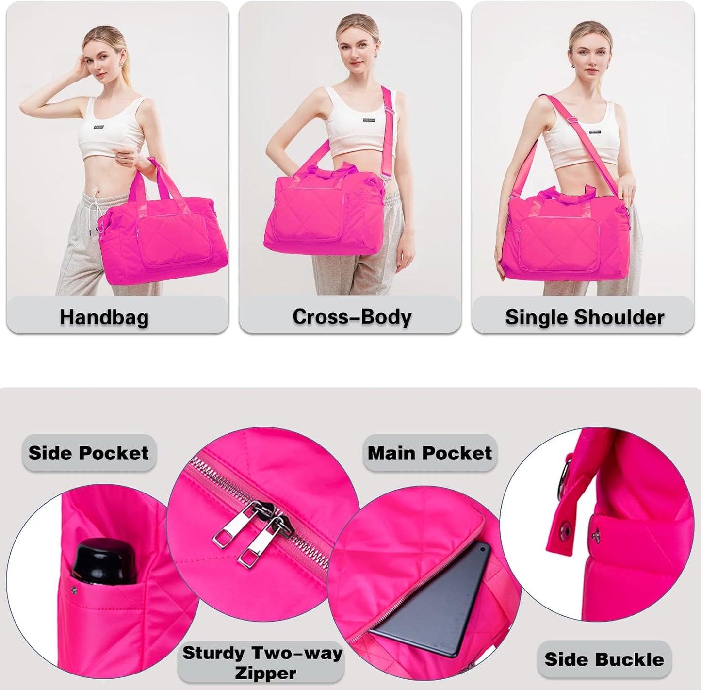 Sports Tote Gym Bag for Women, Travel Duffel Bag, Shoulder Weekender Overnight Bag for Women Girls Travel, Gym, Yoga (Fluorescent Green)