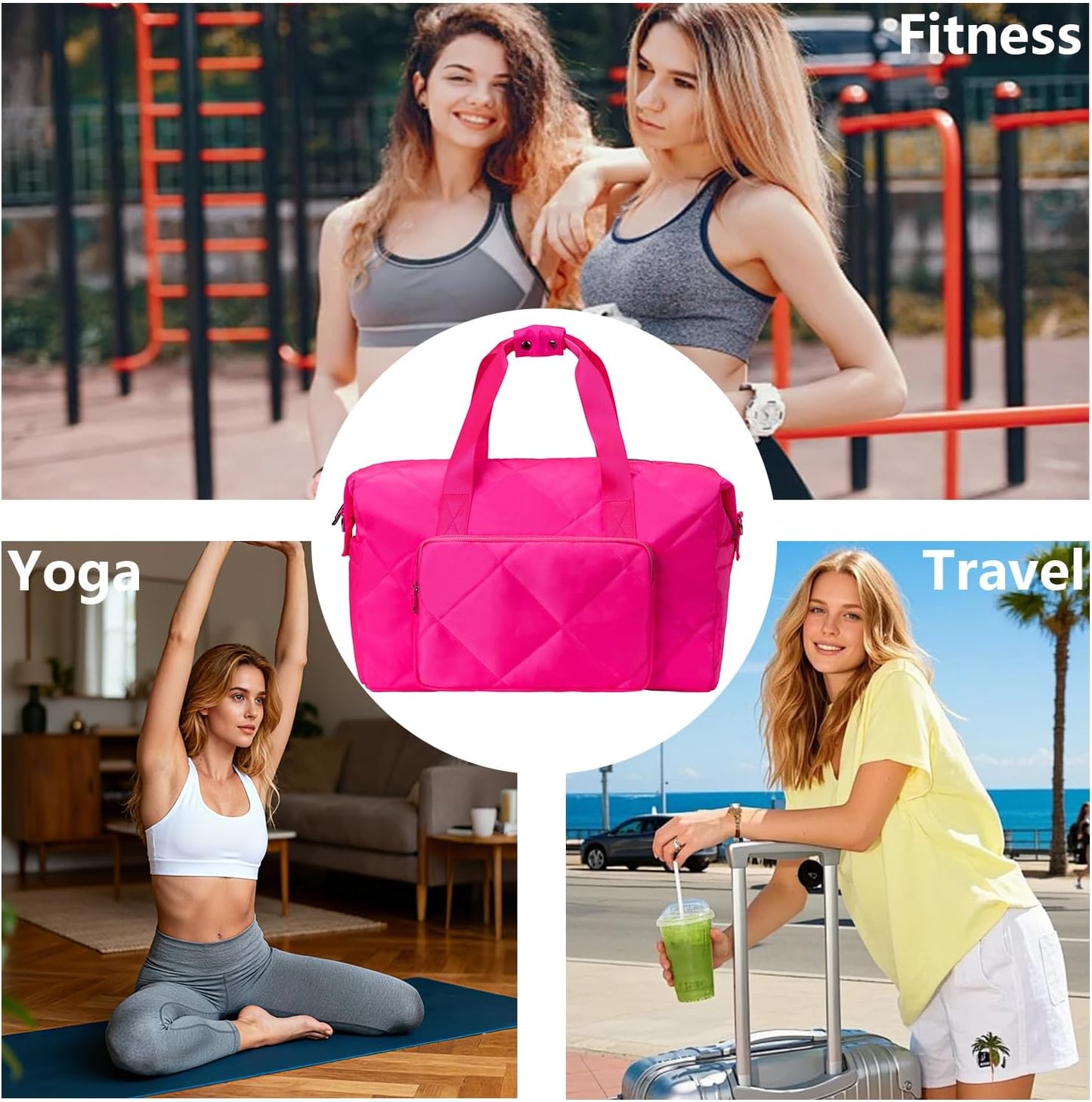 Sports Tote Gym Bag for Women, Travel Duffel Bag, Shoulder Weekender Overnight Bag for Women Girls Travel, Gym, Yoga (Fluorescent Green)