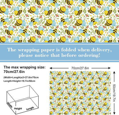 Bee Wrapping Paper 6 Style Yellow Blue Floral Bee Wrapping Paper Folded Flat Spring Summer Art Paper 19.7 x 27.6 In for Birthday Bridal Baby Shower Wedding DIY Crafts Gift