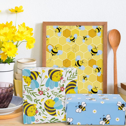 Bee Wrapping Paper 6 Style Yellow Blue Floral Bee Wrapping Paper Folded Flat Spring Summer Art Paper 19.7 x 27.6 In for Birthday Bridal Baby Shower Wedding DIY Crafts Gift