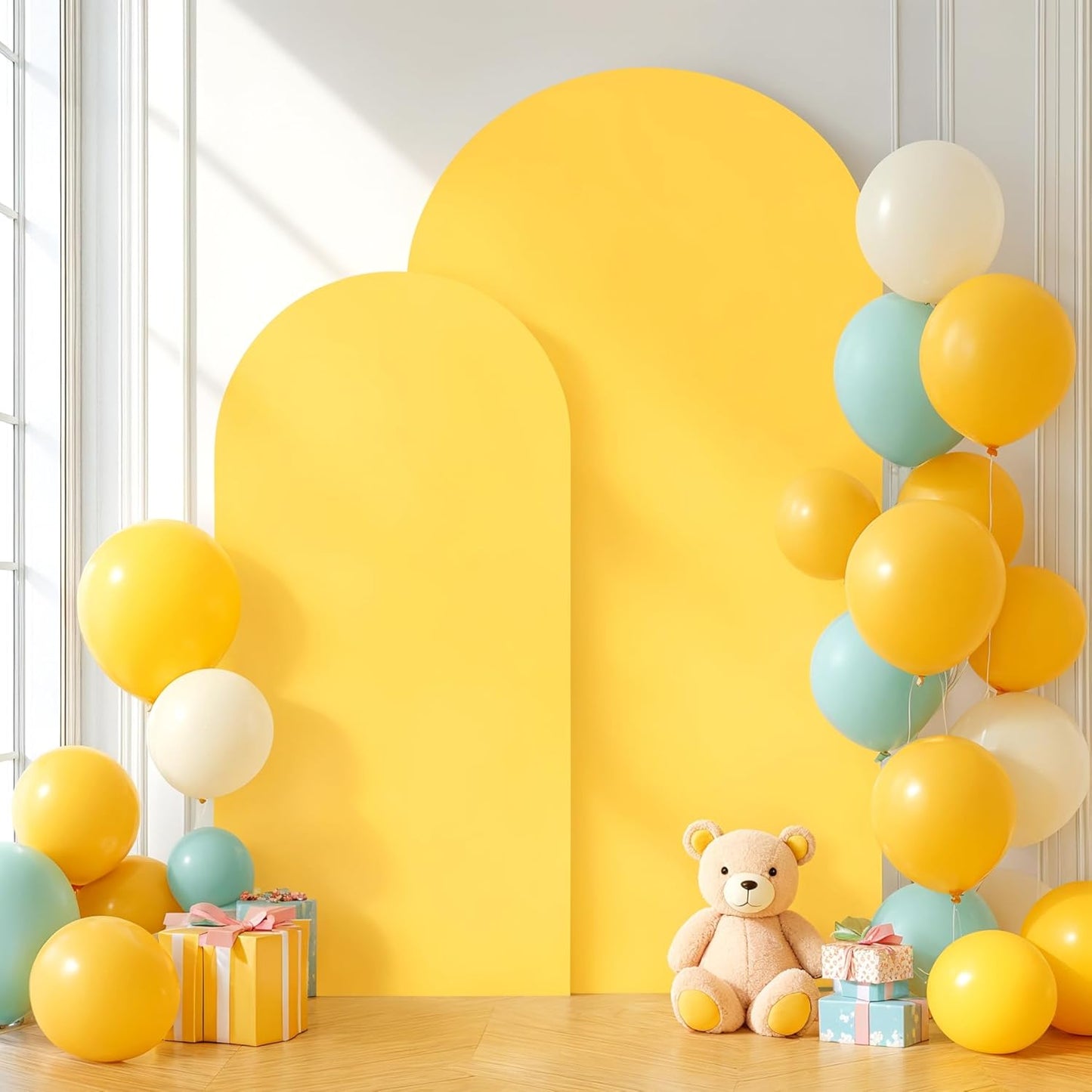 Yellow Arch Backdrop Covers - 7.2FT, 6FT Spandex Fitted Wedding Arch Stand Covers Round Top Chiara Arch Backdrop Cover for Wedding Birthday Party Decoration