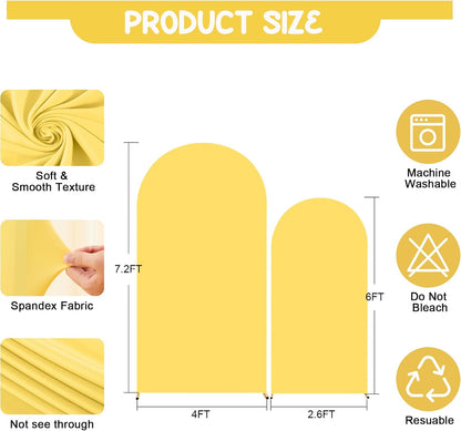 Yellow Arch Backdrop Covers - 7.2FT, 6FT Spandex Fitted Wedding Arch Stand Covers Round Top Chiara Arch Backdrop Cover for Wedding Birthday Party Decoration