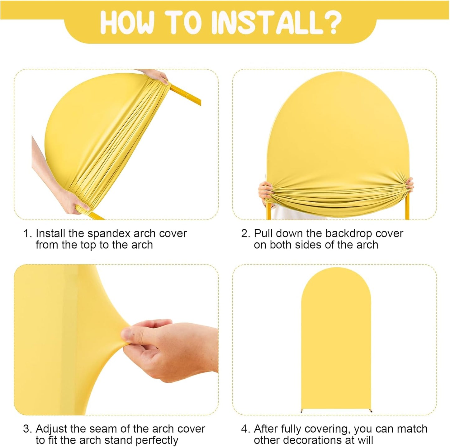 Yellow Arch Backdrop Covers - 7.2FT, 6FT Spandex Fitted Wedding Arch Stand Covers Round Top Chiara Arch Backdrop Cover for Wedding Birthday Party Decoration