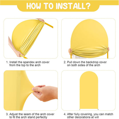 Yellow Arch Backdrop Covers - 7.2FT, 6FT Spandex Fitted Wedding Arch Stand Covers Round Top Chiara Arch Backdrop Cover for Wedding Birthday Party Decoration