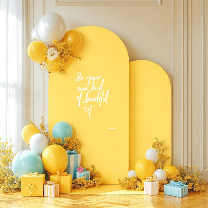 Yellow Arch Backdrop Covers - 7.2FT, 6FT Spandex Fitted Wedding Arch Stand Covers Round Top Chiara Arch Backdrop Cover for Wedding Birthday Party Decoration