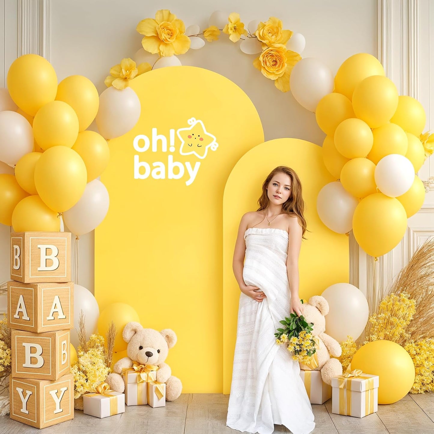 Yellow Arch Backdrop Covers - 7.2FT, 6FT Spandex Fitted Wedding Arch Stand Covers Round Top Chiara Arch Backdrop Cover for Wedding Birthday Party Decoration