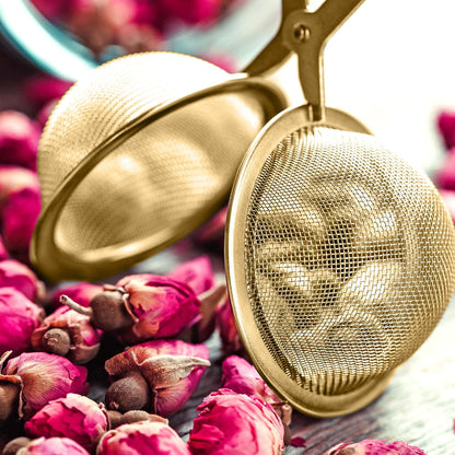 Kitchen Gold Mesh Snap Tea Ball Infuser, Gold-Toned Titanium-Coated Stainless Steel, For Loose Tea or Mulling Spices