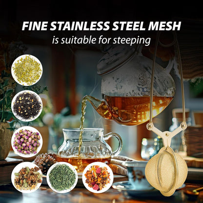Kitchen Gold Mesh Snap Tea Ball Infuser, Gold-Toned Titanium-Coated Stainless Steel, For Loose Tea or Mulling Spices