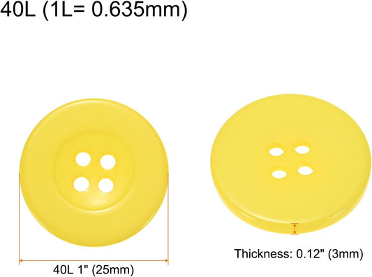10pcs 40L Sewing Buttons 1"(25mm) Resin Round Flat 4-Hole Craft Replacement Buttons for Coats Sewing Clothing and DIY, Yellow