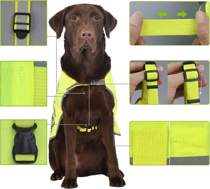 Yellow Reflective Dog Vest for 3XLarge Breeds, High Visibility Dog Safety Vest Harness with Removable Bell Keep Safe from Hunting, Training & Cars Accidents