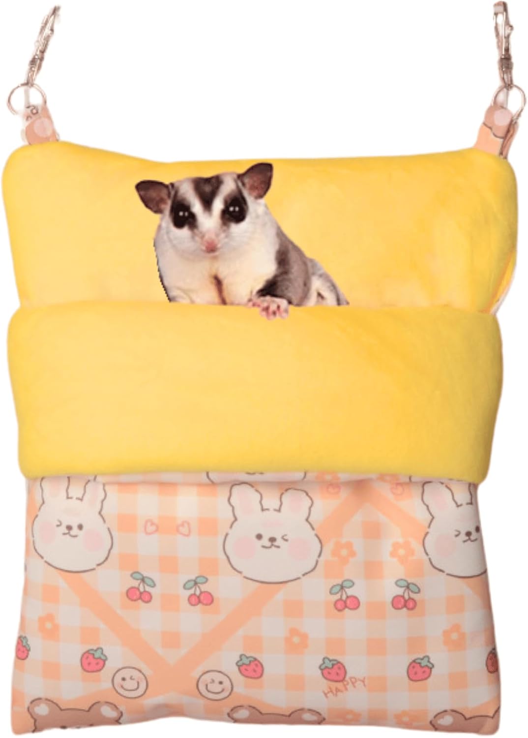 Sugar Glider Cuddle Sack Sleeping Pouch Bonding Snuggle Cage Hanging Bed House Hideout Cave for Hamster, Rat, Ferret, Squirrel and Other Small Animal Beds (Yellow)