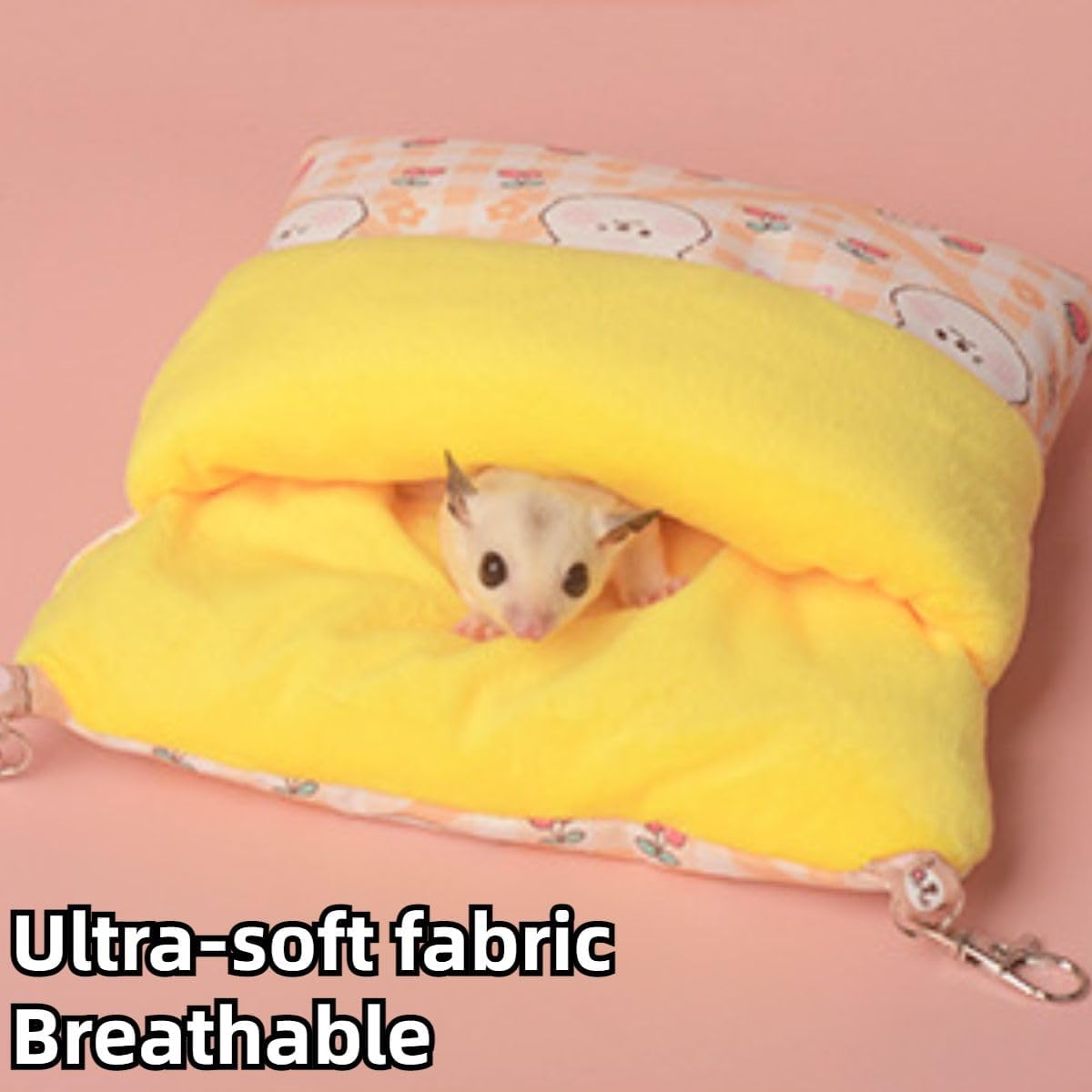 Sugar Glider Cuddle Sack Sleeping Pouch Bonding Snuggle Cage Hanging Bed House Hideout Cave for Hamster, Rat, Ferret, Squirrel and Other Small Animal Beds (Yellow)