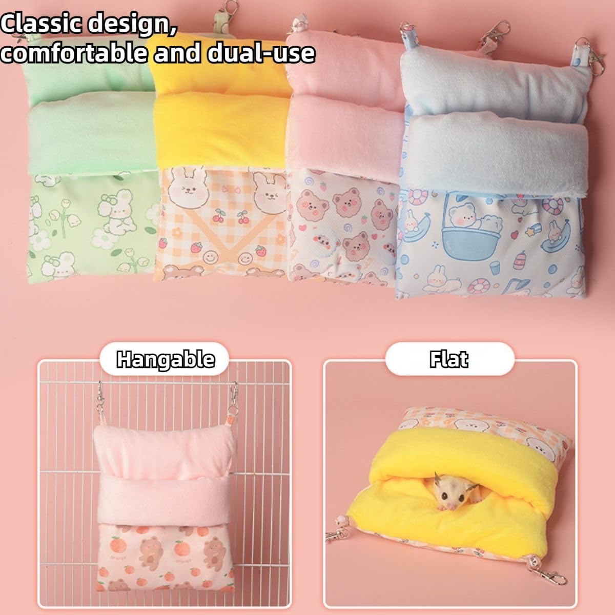 Sugar Glider Cuddle Sack Sleeping Pouch Bonding Snuggle Cage Hanging Bed House Hideout Cave for Hamster, Rat, Ferret, Squirrel and Other Small Animal Beds (Yellow)