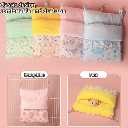 Sugar Glider Cuddle Sack Sleeping Pouch Bonding Snuggle Cage Hanging Bed House Hideout Cave for Hamster, Rat, Ferret, Squirrel and Other Small Animal Beds (Yellow)