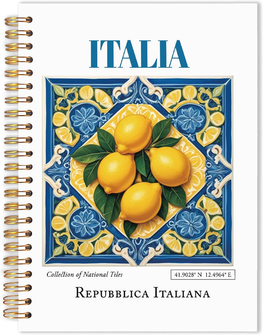 ITALIA Lemon Tile Notebook, Vintage Mediterranean Italy Travel Journal for Women, Amalfi Coast Positano Spiral Notebook Journals for Work School Office Supplies, 5.5x8.3 Inch